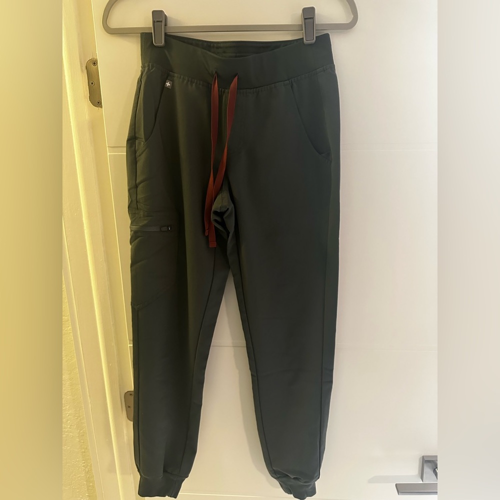 Figs Women's Cargo Jogger Pants - Green with Red Drawstring